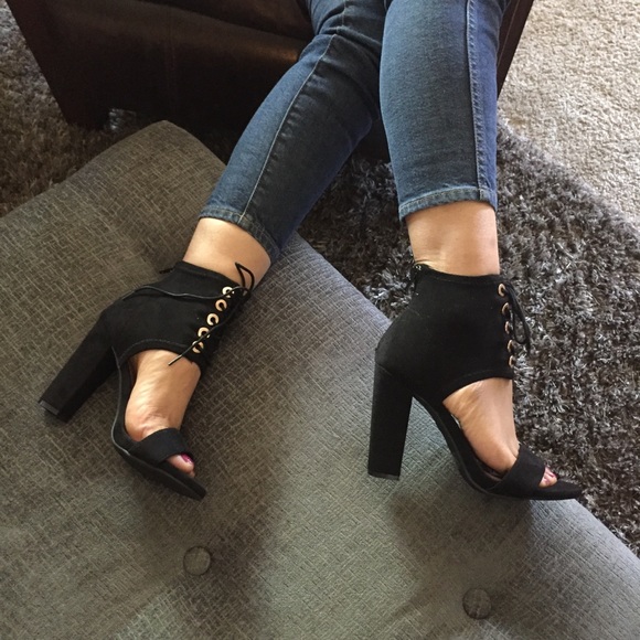 Shoes - Sexy Vegan Ankle Corset Open Toe chunky Heels